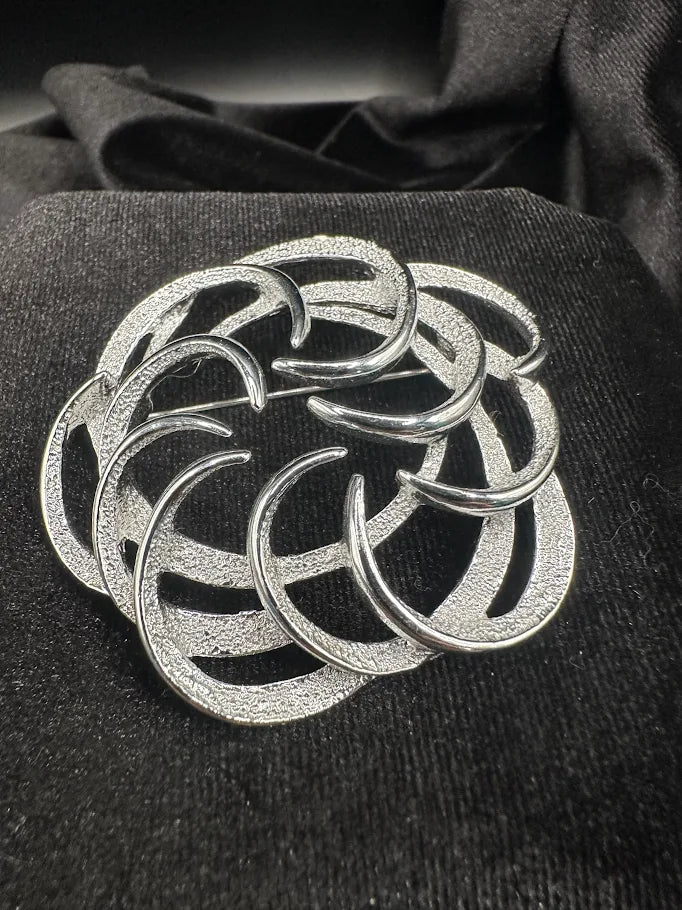 Signed Sarah Coventry silver-tone abstract openwork loop brooch, view 6