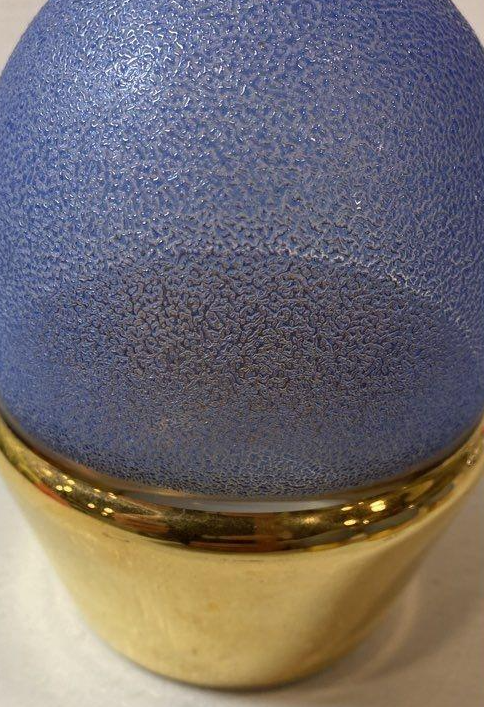 Vintage textured frosted blue glass decanter and six glasses with gold-tone bases, view 9