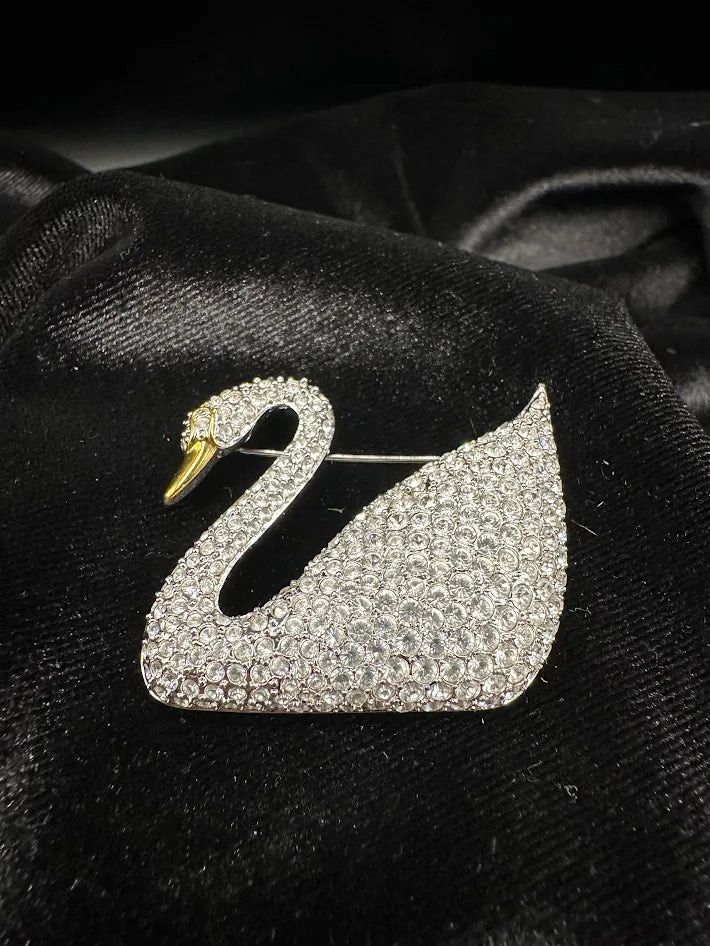 Swarovski swan brooch with clear crystals