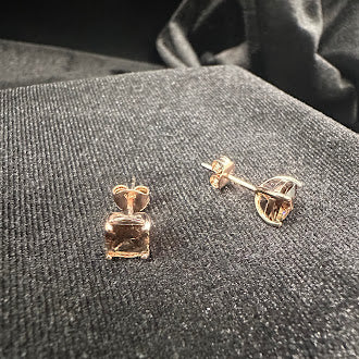 Rose gold-tone pendant necklace and matching stud earrings with smoky faceted stones, view 8
