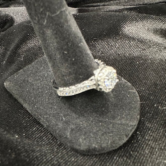 Round Brilliant Halo CZ Engagement Style Ring in 925 Sterling Silver | Pavé Statement Ring Size 6