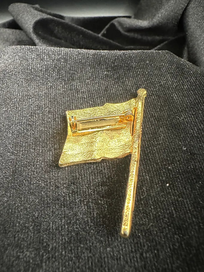 Gold-tone American flag brooch with red, white and blue enamel, view 3