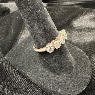Vintage Sterling Silver 5-Stone Cubic Zirconia Ring Milgrain Anniversary Style Size 6.25