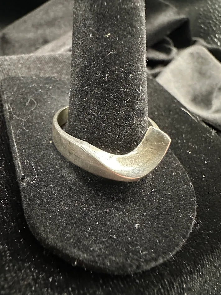 Mexican Silver Tone Sculptural Wave Ring Abstract Modern Statement Ring Size 12