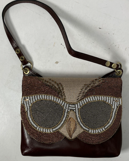 Patricia Nash Owl Beaded Alden Crossbody – British Tan Leather Handbag Limited Edition Statement Bag
