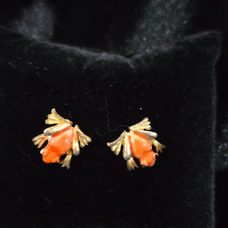 Gold Tone Orange Frog Earrings Clip On Frog Pair Orange Enamel Style Frogs Animal Jewelry Vintage Style Clips