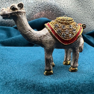 Miniature Jeweled Enamel Camel Trinket Box | 2.5" Hinged Collectible Figurine