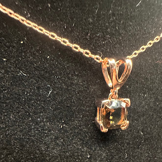 Rose Gold Tone Smoky Quartz Necklace and Stud Earrings Set | Matching Pendant Jewelry Set