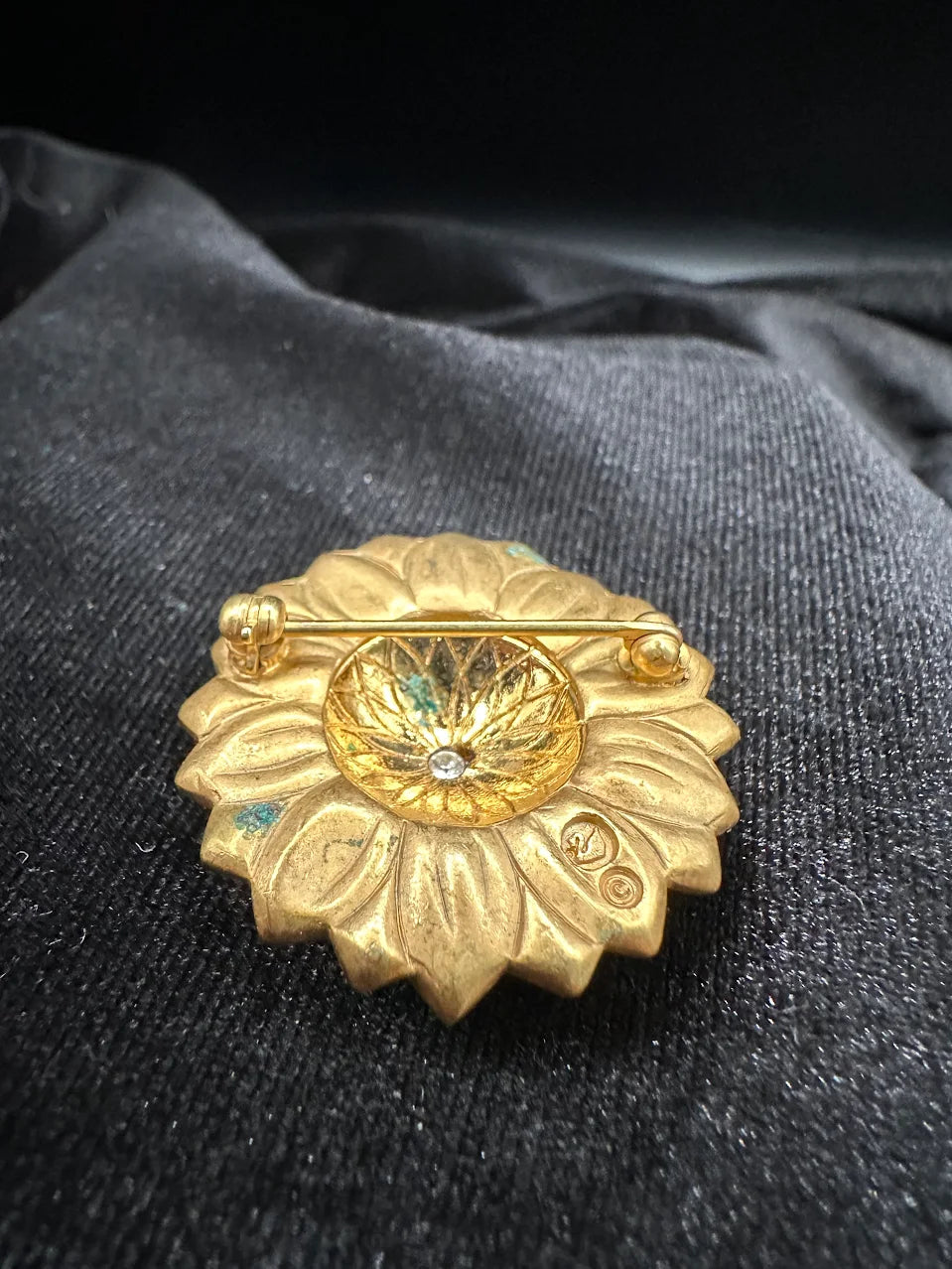 (SOLD) Swarovski Gold Tone Crystal Sunflower Brooch