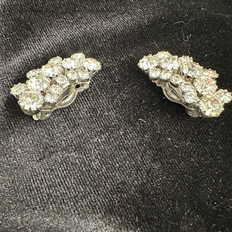 Weiss Silver Tone Rhinestone Clip Earrings