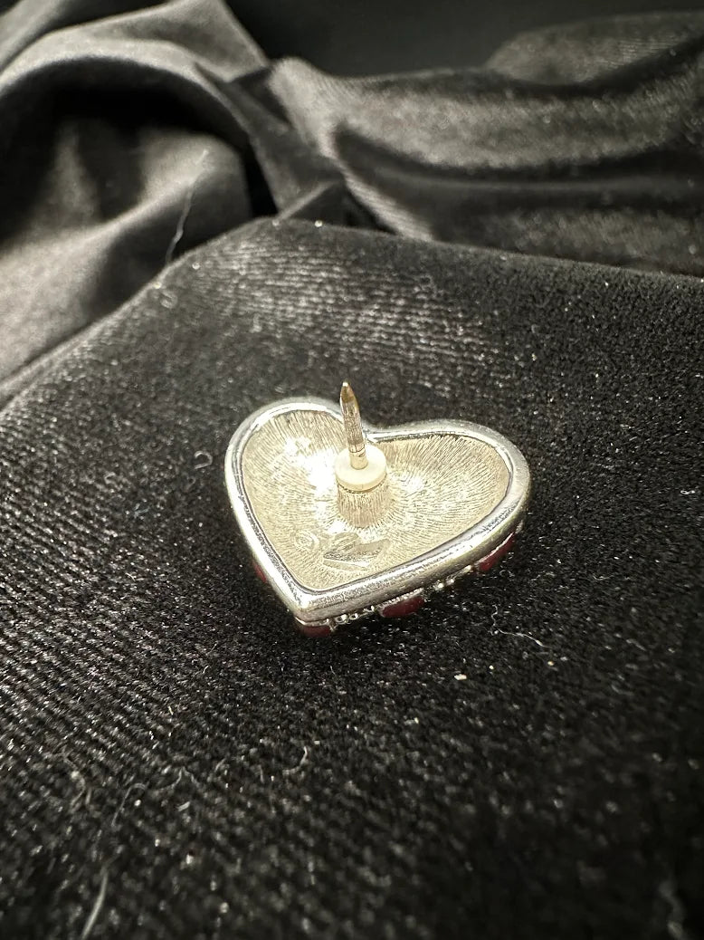 Swarovski heart-shaped American flag pin with blue and clear crystals and red enamel stripes, view 4