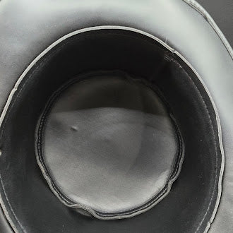 Black Faux Leather Flat Top Hat | Button Band Detail Structured Fashion Hat