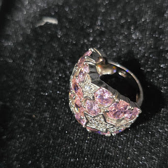 Sterling Silver Pink & White CZ Star Cluster Dome Ring | Pavé Statement Cocktail Ring