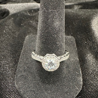 Round Brilliant Halo CZ Engagement Style Ring in 925 Sterling Silver | Pavé Statement Ring Size 6