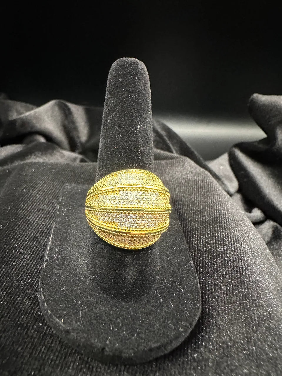 Gold Tone Dome Statement Ring with Crystal Stripe Detail