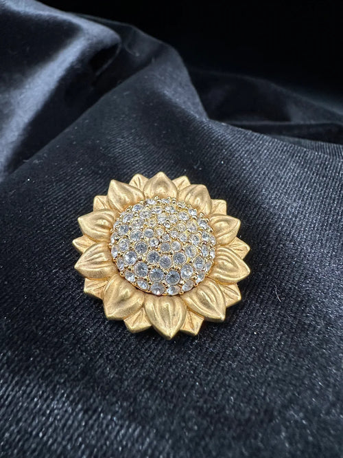 (SOLD) Swarovski Gold Tone Crystal Sunflower Brooch