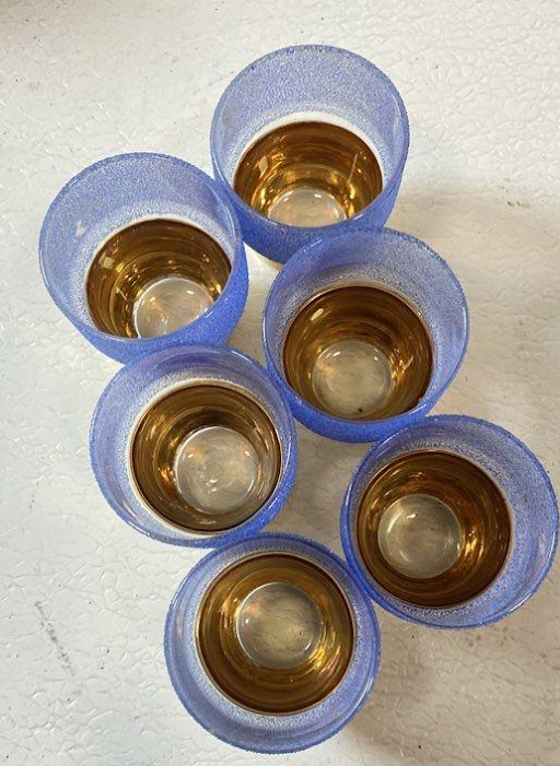 Textured Frosted Blue Glass Decanter and Glasses Set, 7-Piece