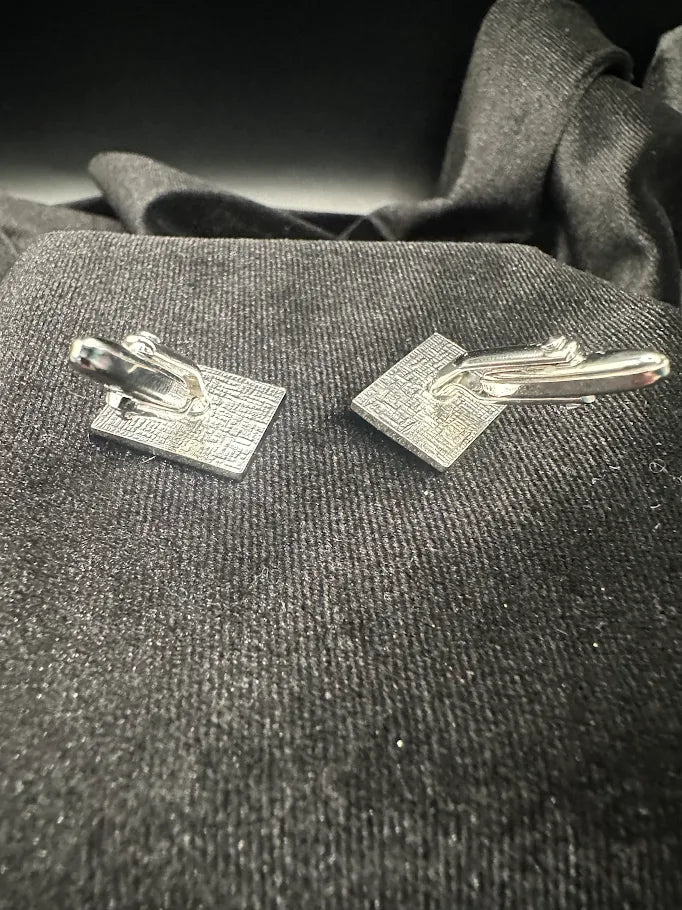 American flag cufflinks and matching lapel pin in silver tone with red, white and blue enamel-style detail, view 4