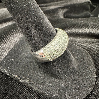 Sterling Silver Pavé Crystal Dome Cocktail Ring Wide Sparkle Band Size 6.75