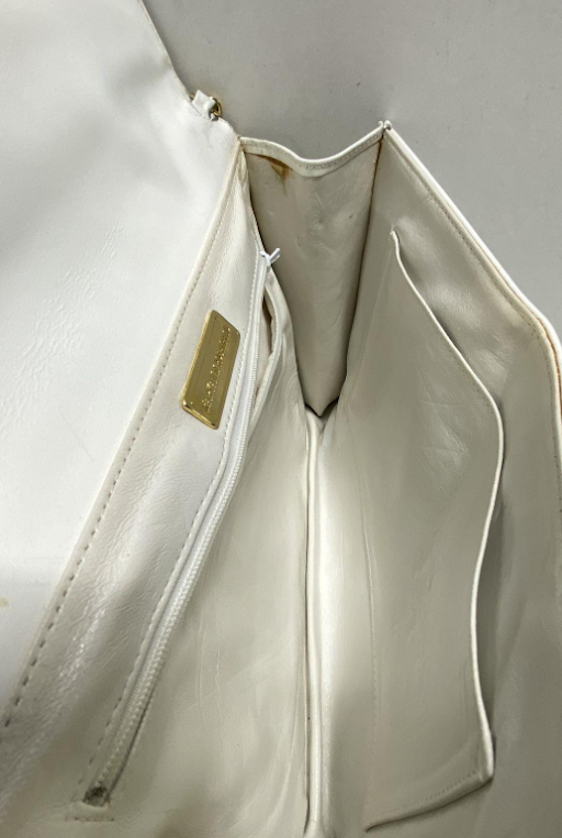 Mary Ann Rosenfield white leather envelope flap shoulder bag, view 6