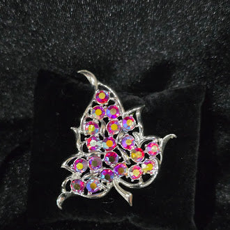 Signed Sara Coventry Aurora Borealis Crystal Leaf Brooch | Vintage Silver Tone Statement Pin