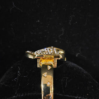 Vintage Wincci Crystal Cat Bracelet with Hidden Watch Gold Tone Rhinestone Figural Cat Cuff Curated Estate Glam