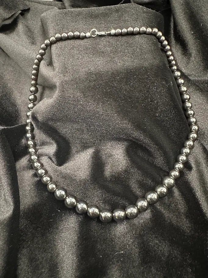 Black Peacock Pearl Style Necklace with Silver Tone Decorative Clasp