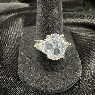 Silver Tone Clear Stone Solitaire Ring