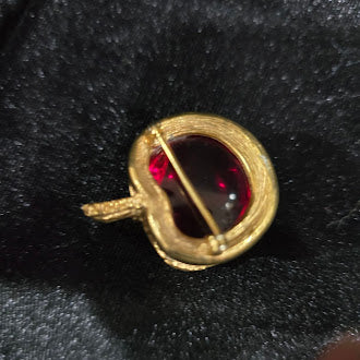 Signed Sarah Coventry Red Jelly Belly Apple Brooch Gold Tone | Vintage Fruit Pin