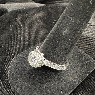 Round Brilliant Halo CZ Engagement Style Ring in 925 Sterling Silver | Pavé Statement Ring Size 6