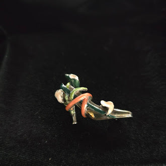 Kenneth Jay Lane sterling silver high heel shoe brooch with enamel calla lilies, view 2