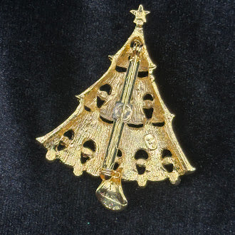 Vintage Signed JJ Gold Tone Christmas Tree Brooch | Multicolor Rhinestone Holiday Pin