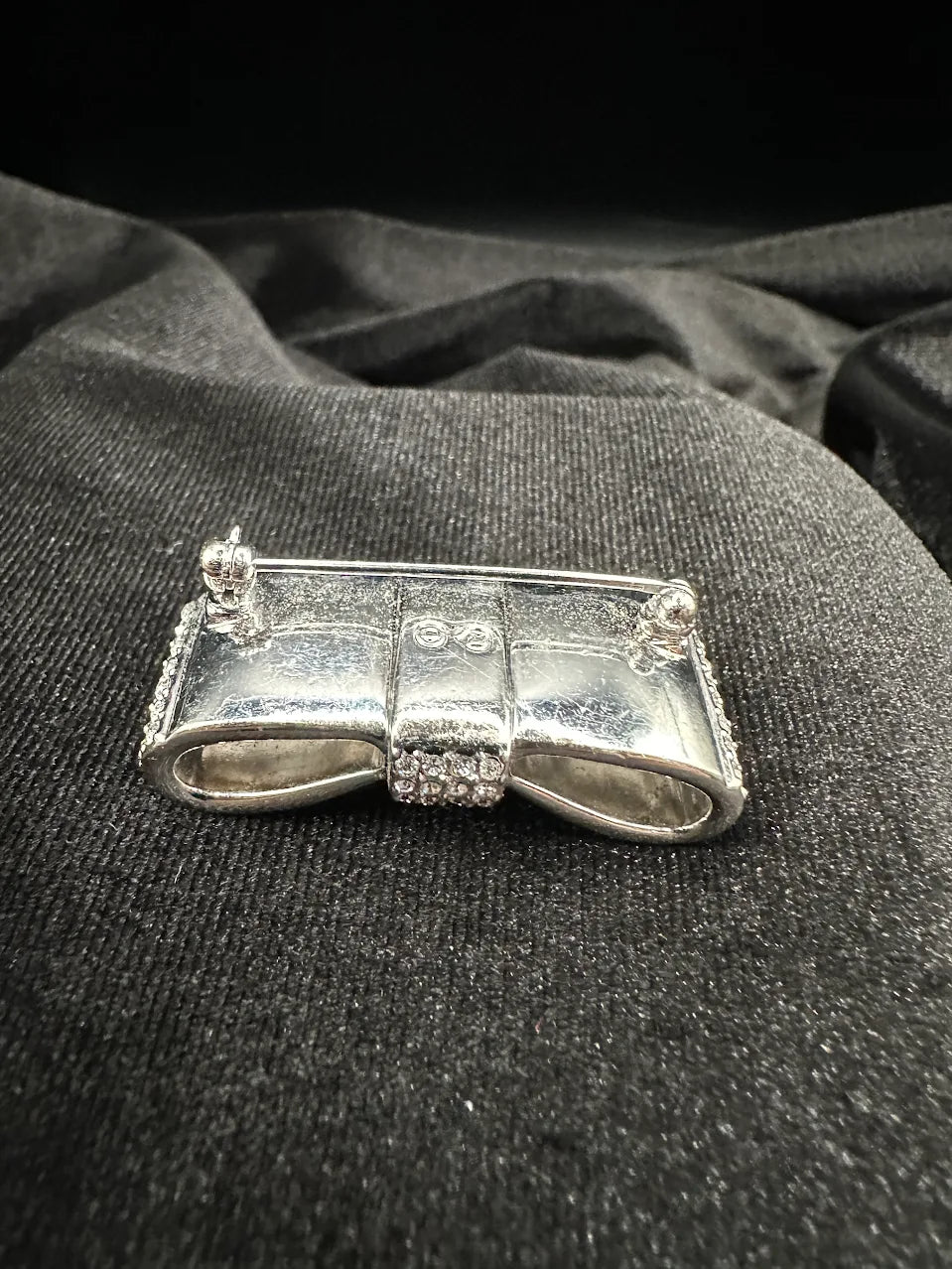 Swarovski silver-tone bow brooch fully set with clear crystals, view 4