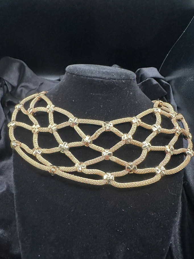 Signed Serena gold-tone open lattice mesh collar necklace, view 4