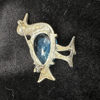 Silver Tone Blue Crystal Duck Brooch