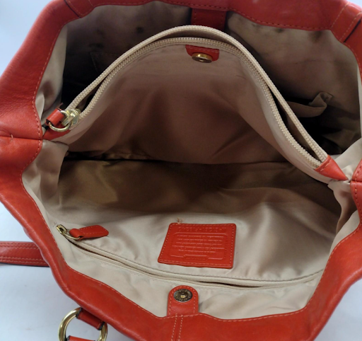 Coach orange leather slouchy shoulder bag with gold-tone hardware, view 4
