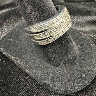 925 Sterling Silver Moissanite Cluster Statement Ring | Diamond Look Multi-Row Band Size 6.5