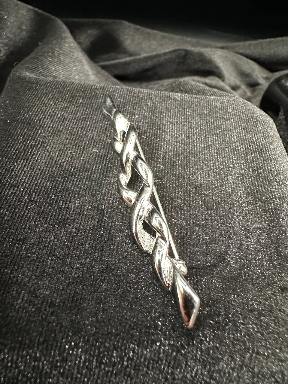 Trifari Silver Tone Twisted Bar Brooch | Classic Modernist Signed Pin