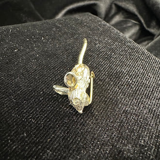 Nemo signed gold tone mouse brooch with clear rhinestones