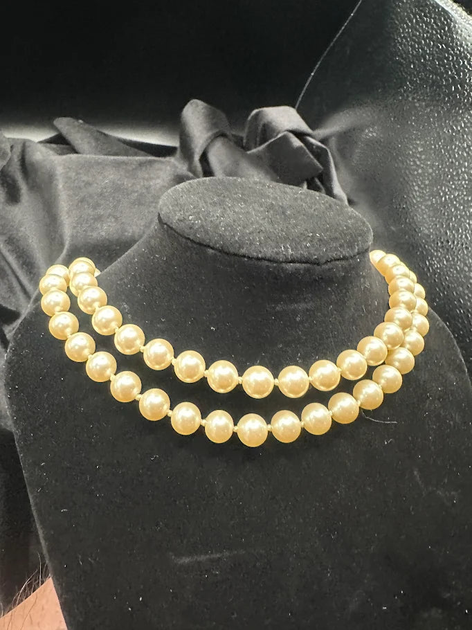 Monet Gold Tone Cream Pearl Style Double Strand Necklace