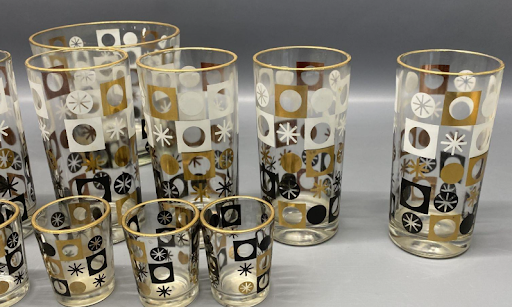 1950s Atomic Barware Set with Gold Starburst