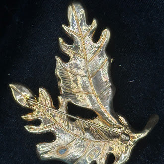 KJL Kenneth Jay Lane gold-tone leaf brooch with orange and green rhinestones, view 3