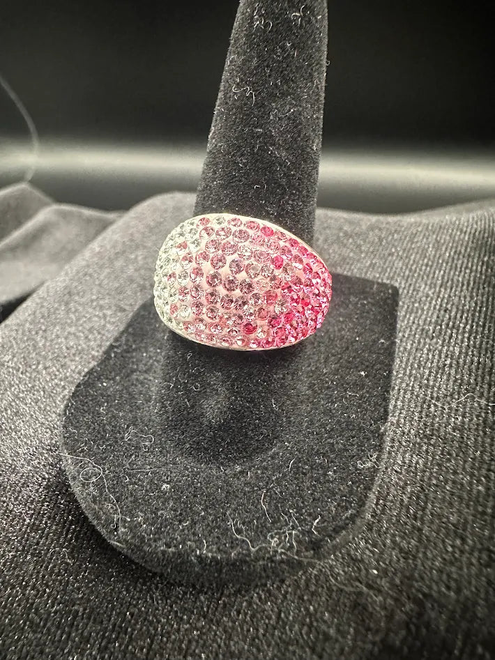 Sterling Silver 925 Pink Ombré CZ Dome Ring Pave Statement Ring Size 6.5 9.3g