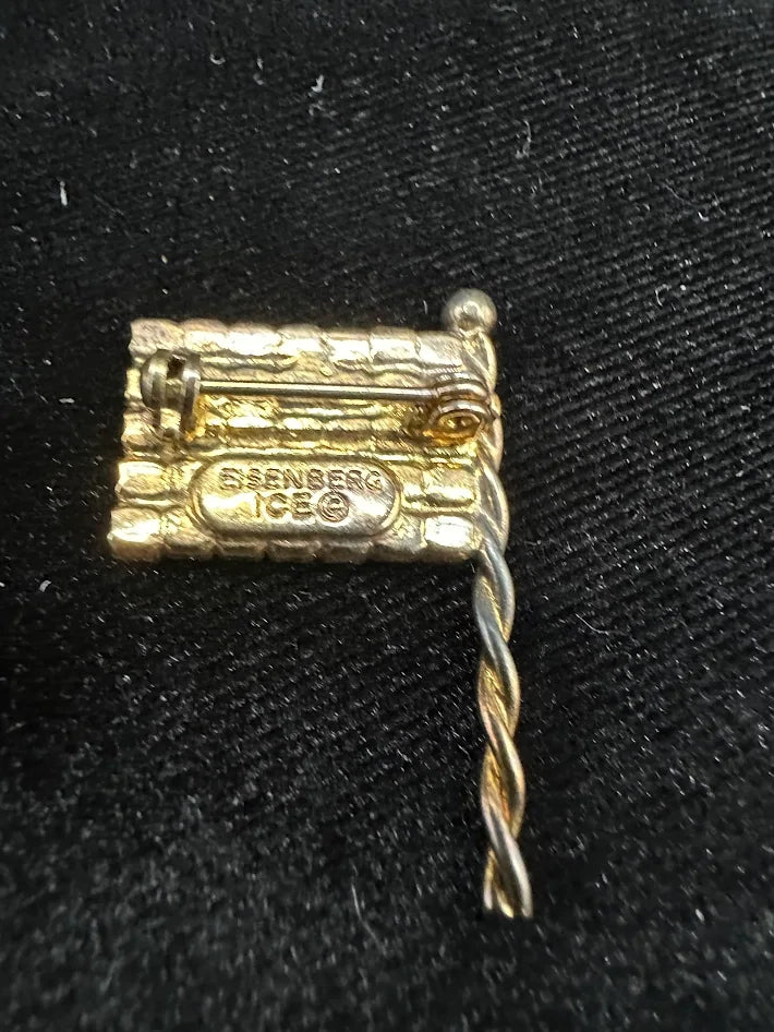 Signed Eisenberg Ice gold-tone American flag brooch with red, clear and blue crystals, view 4