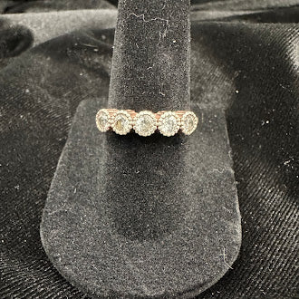 Vintage Sterling Silver 5-Stone Cubic Zirconia Ring Milgrain Anniversary Style Size 6.25