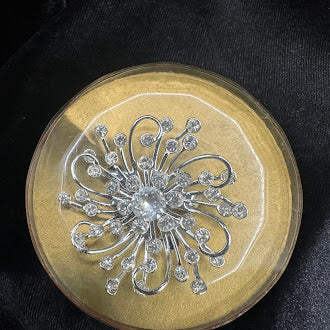 Sarah Coventry silver-tone starburst brooch with clear crystals and original packaging, view 5