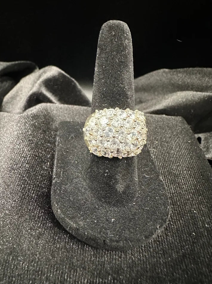 925 Sterling Silver CZ Cluster Ring Size 6 Pavé Diamond Style Statement Ring