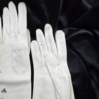 Vintage white beaded long dress gloves embellished opera style ladies gloves