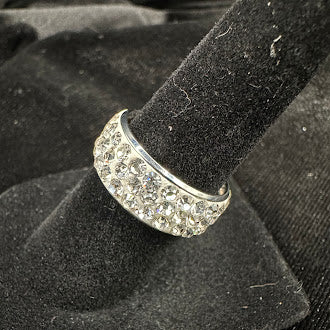 Vintage Rhodium Wide Pavé Crystal Multi-Row Statement Ring