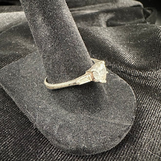 Silver Tone Heart Crystal Solitaire Ring